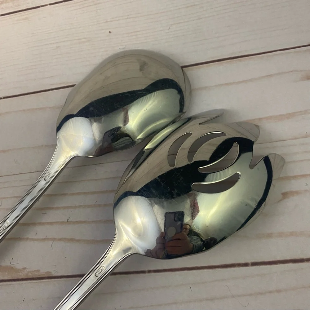 Reed Barton PALLADIAN 2 Pc Salad Serving Set Fork and Spoon Glossy Stainless